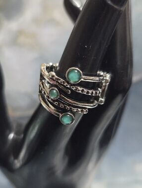 paparazzi Silver Multi-Band Ring with Green Stones